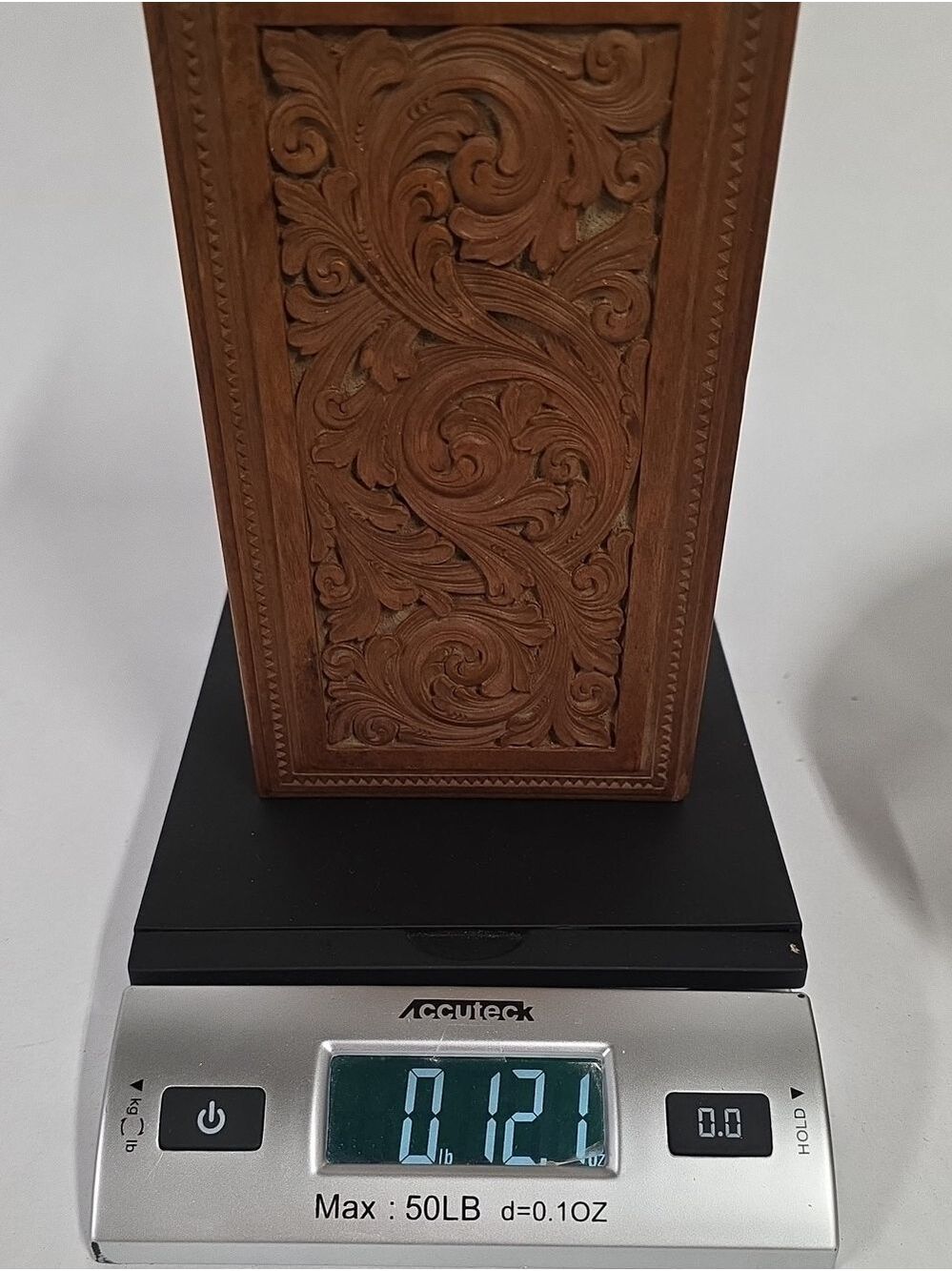 Vintage Ornate Hand-Carved Footed Wood Trinket Jewelry Box - Acanthus Leaf - Picture 16 of 16